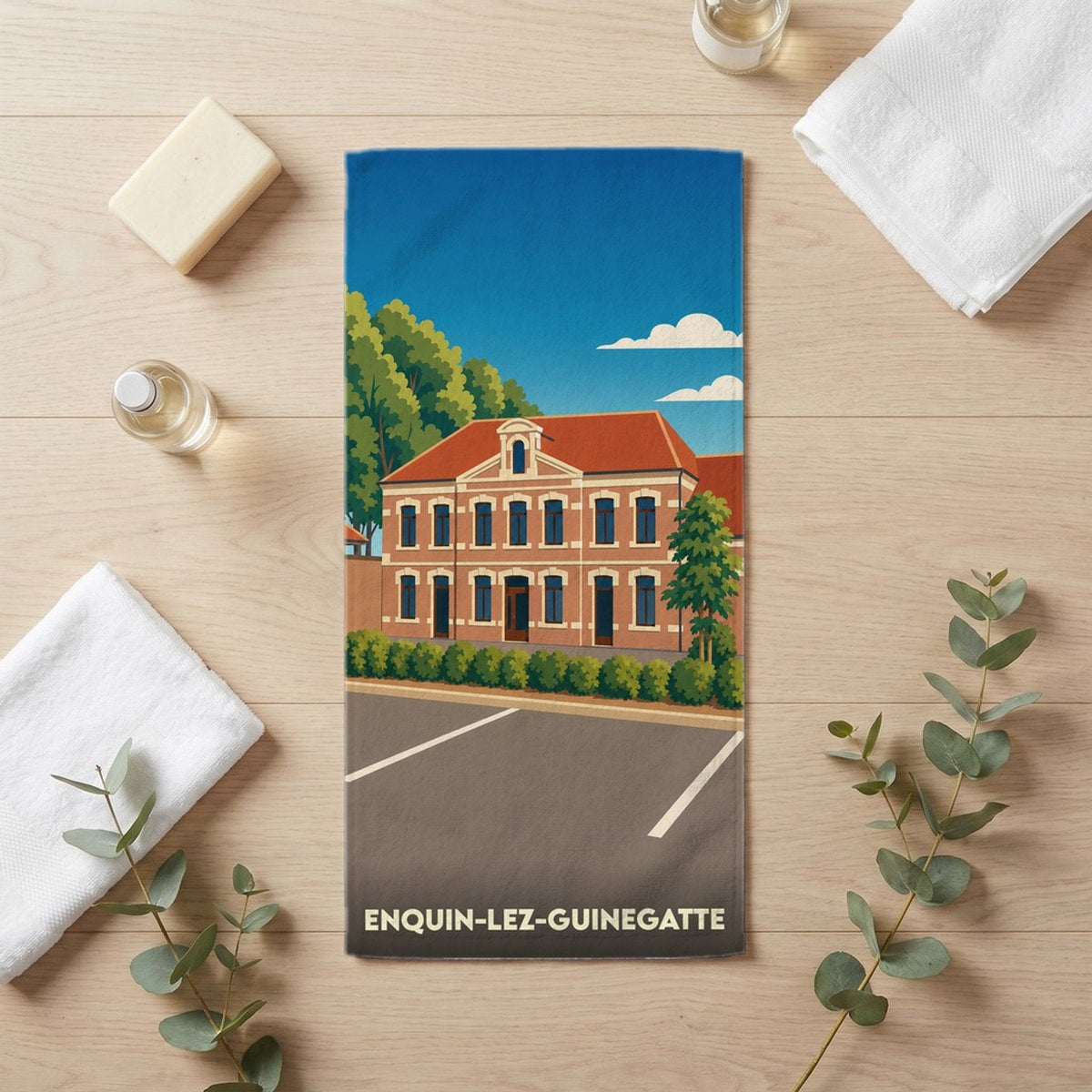 Serviette de bain 30 cm x 60 cm souvenir de Enquin-lez-Guinegatte