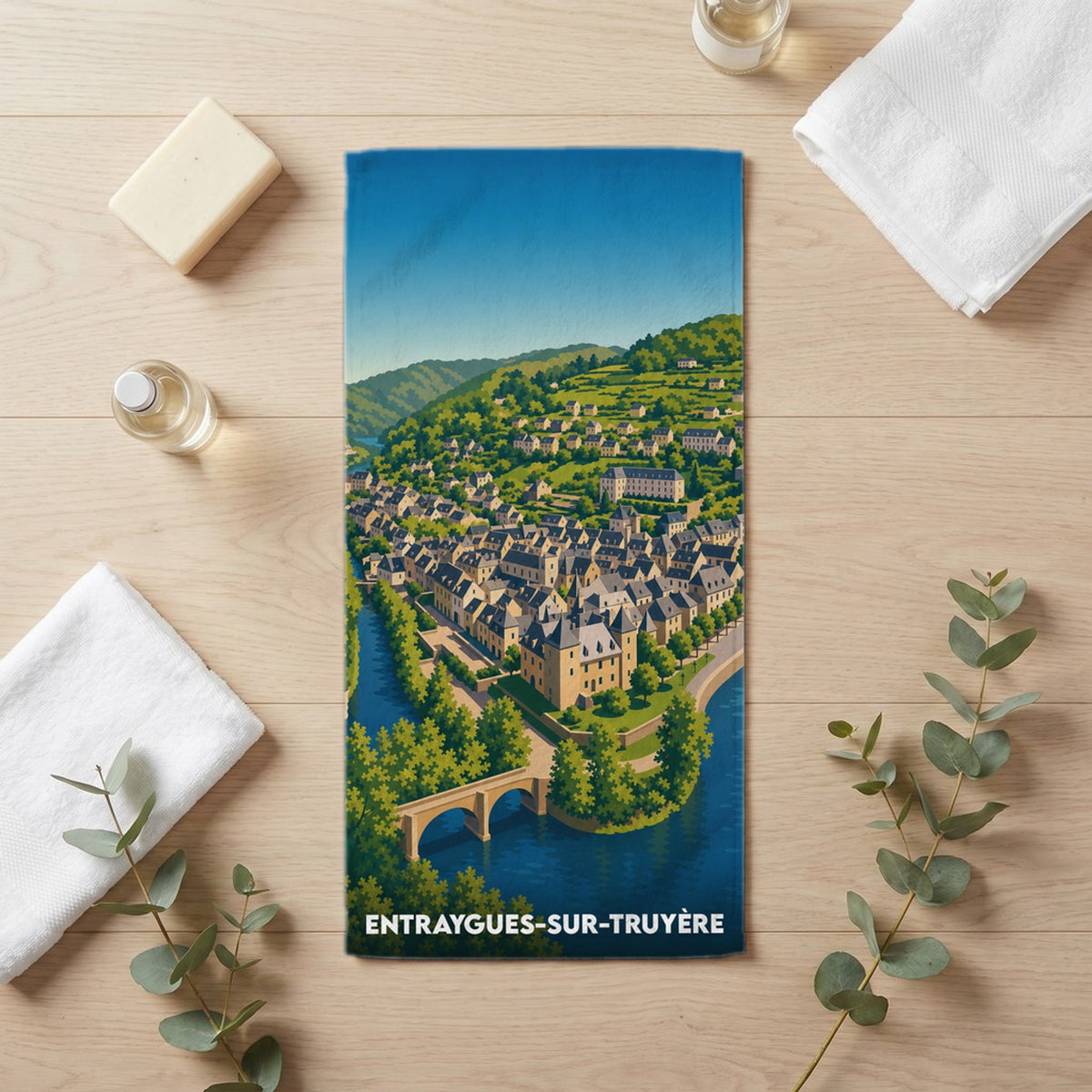Serviette de bain 30 cm x 60 cm souvenir de Entraygues-sur-Truyère