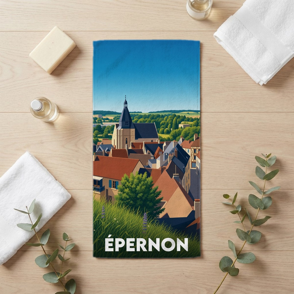 Serviette de bain 30 cm x 60 cm souvenir de Épernon