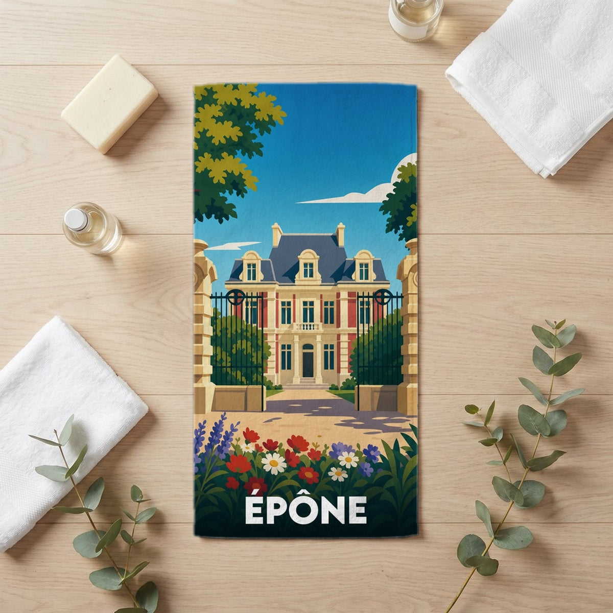Serviette de bain 30 cm x 60 cm souvenir de Épône