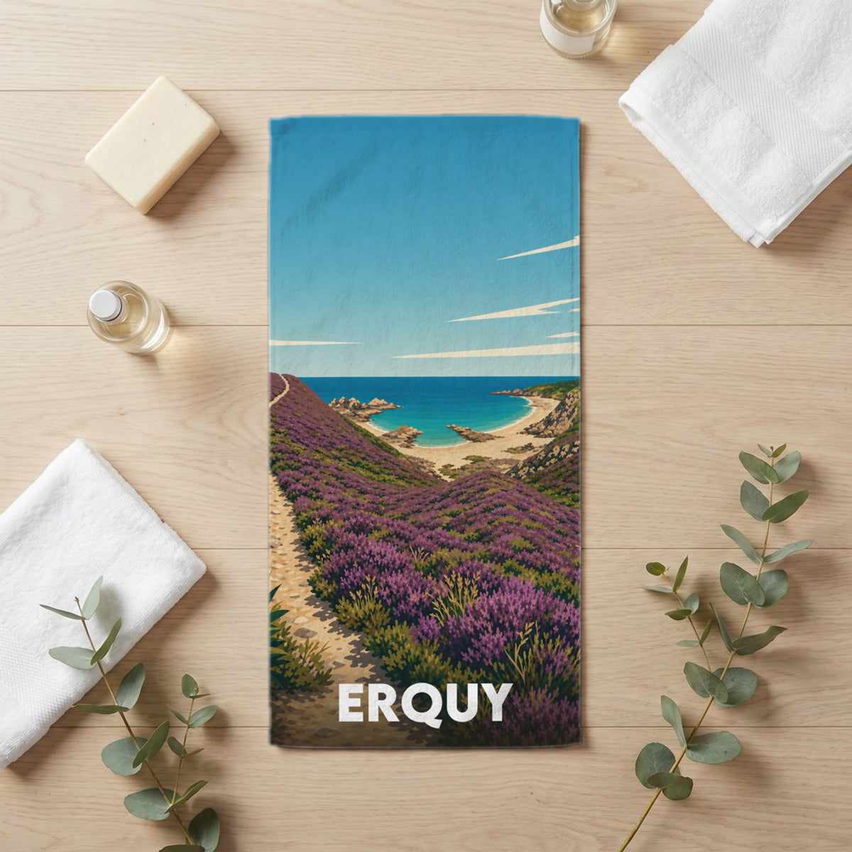 Serviette de bain 30 cm x 60 cm souvenir de Erquy