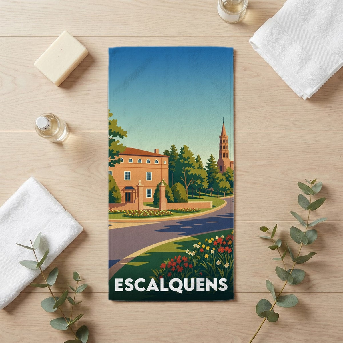 Serviette de bain 30 cm x 60 cm souvenir de Escalquens