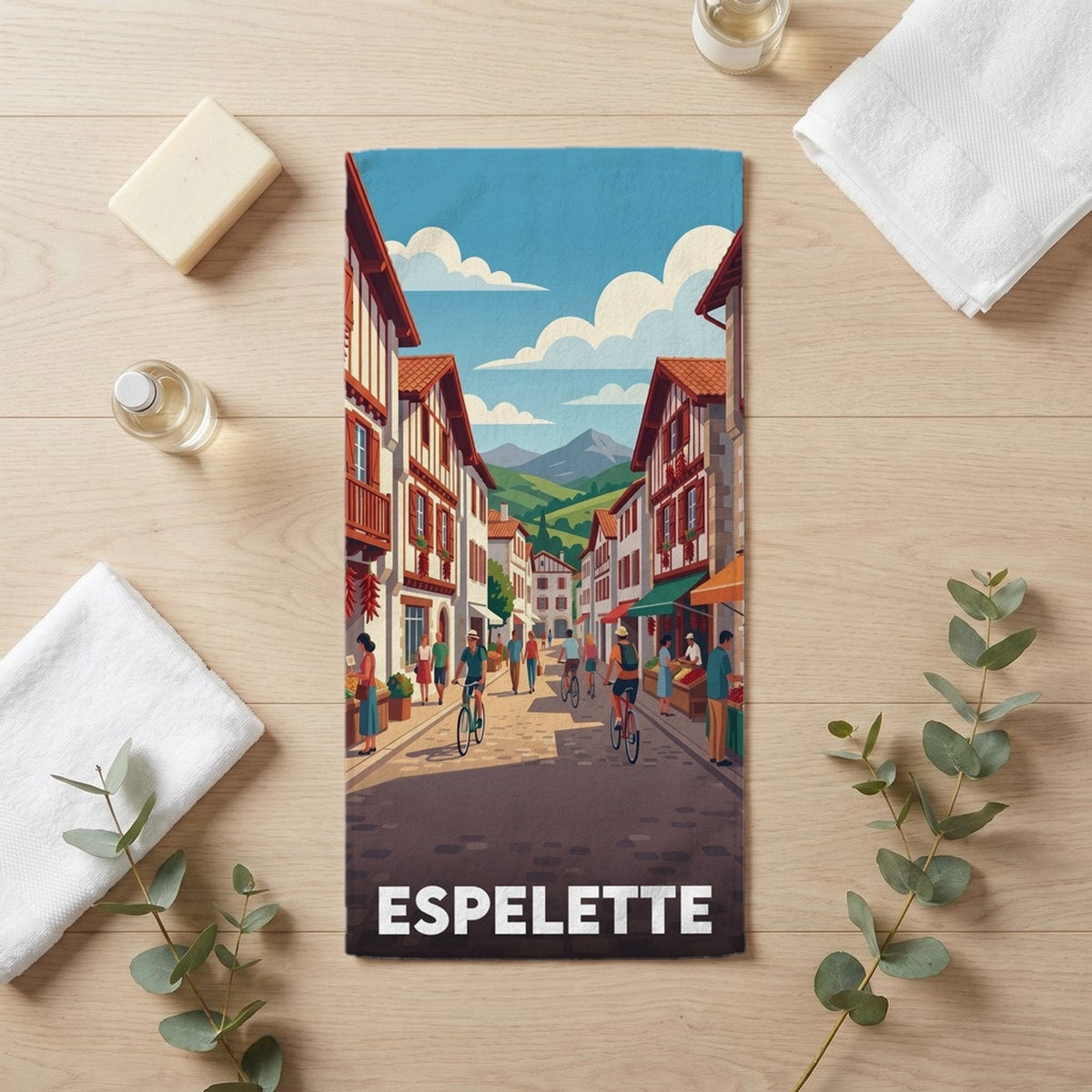 Serviette de bain 30 cm x 60 cm souvenir de Espelette