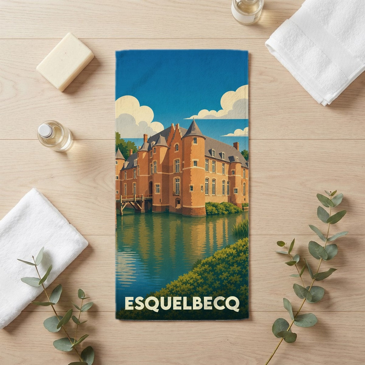 Serviette de bain 30 cm x 60 cm souvenir de Esquelbecq