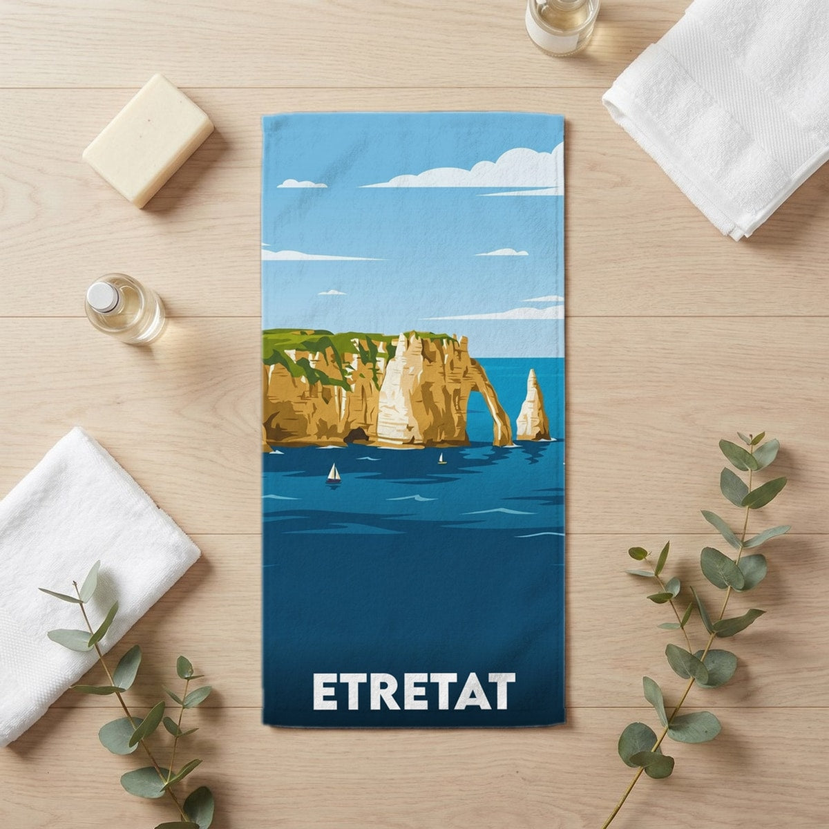 Serviette de bain 30 cm x 60 cm souvenir de Etretat