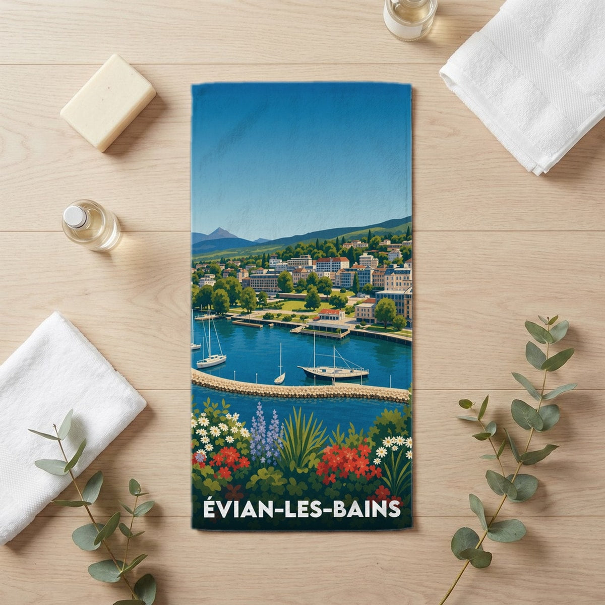 Serviette de bain 30 cm x 60 cm souvenir de Évian-les-Bains