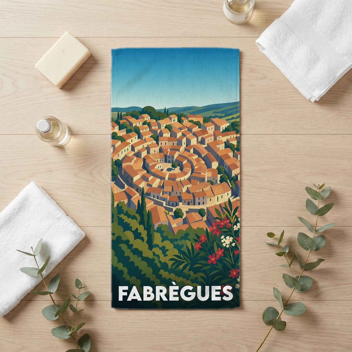 Serviette de bain 30 cm x 60 cm souvenir de Fabrègues