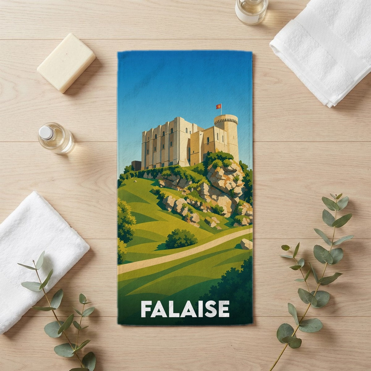 Serviette de bain 30 cm x 60 cm souvenir de Falaise