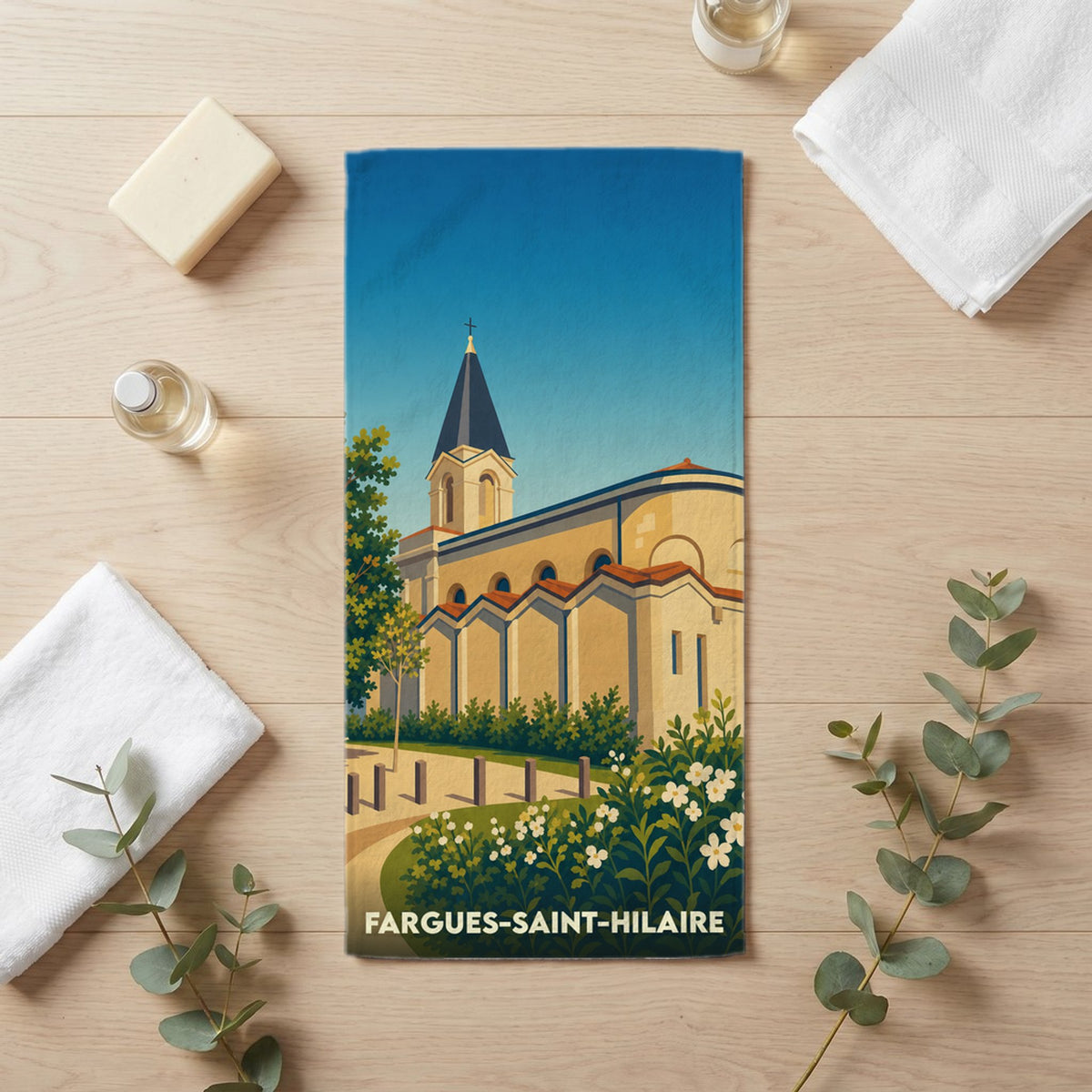 Serviette de bain 30 cm x 60 cm souvenir de Fargues-Saint-Hilaire