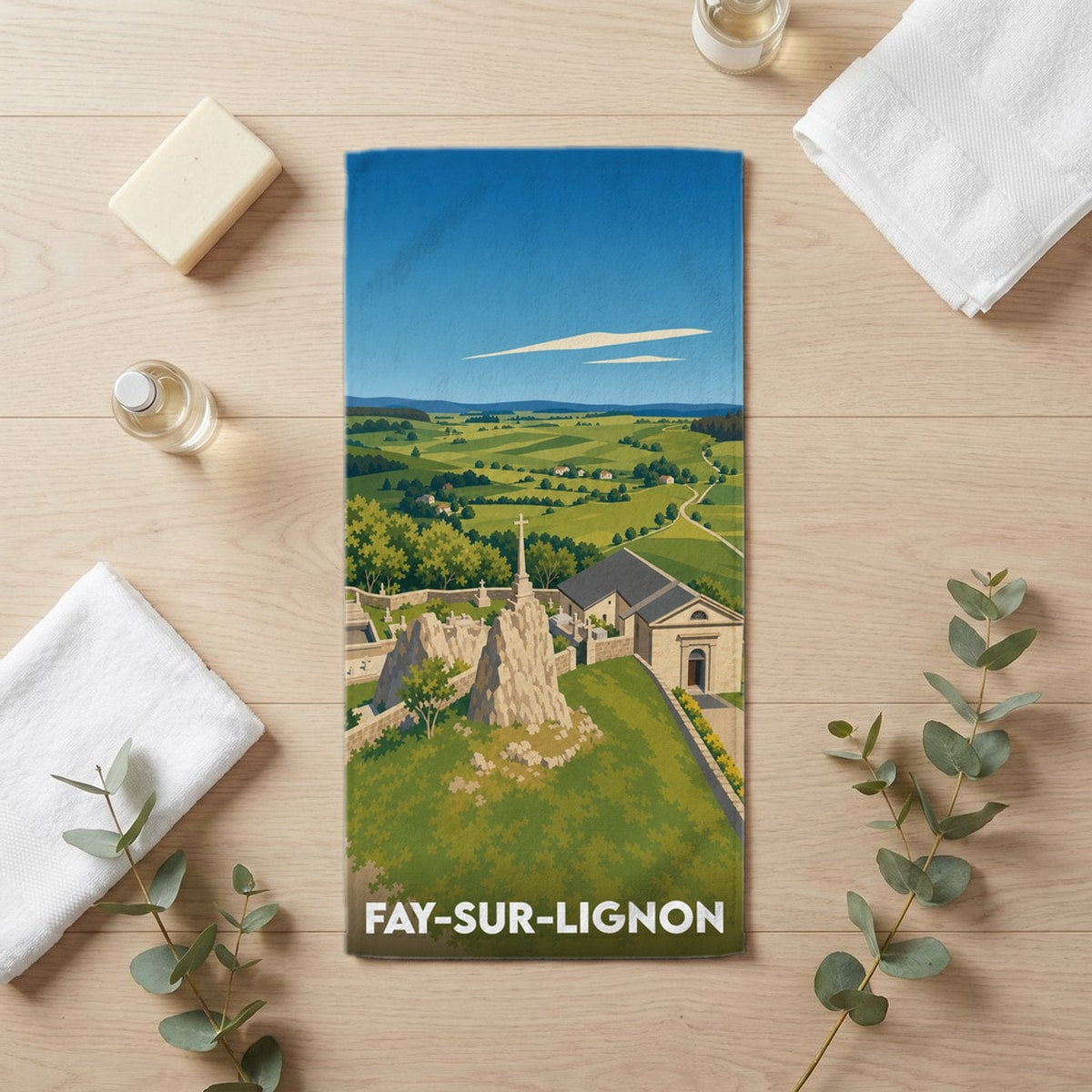Serviette de bain 30 cm x 60 cm souvenir de Fay-sur-Lignon