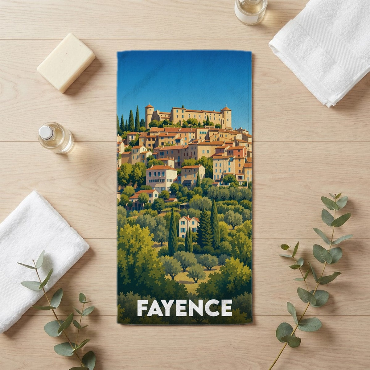 Serviette de bain 30 cm x 60 cm souvenir de Fayence