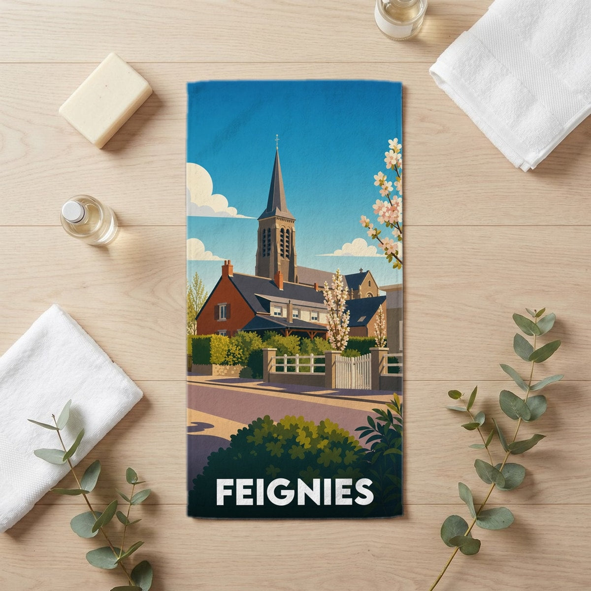 Serviette de bain 30 cm x 60 cm souvenir de Feignies