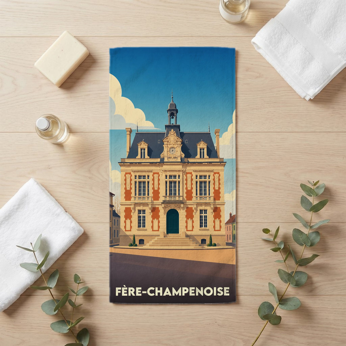 Serviette de bain 30 cm x 60 cm souvenir de Fère-Champenoise