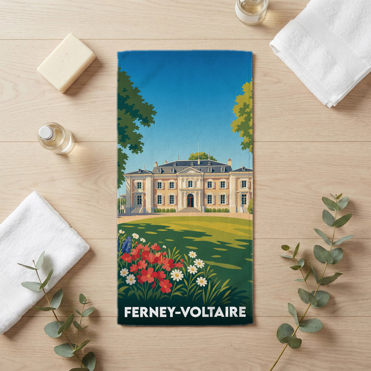 Serviette de bain 30 cm x 60 cm souvenir de Ferney-Voltaire