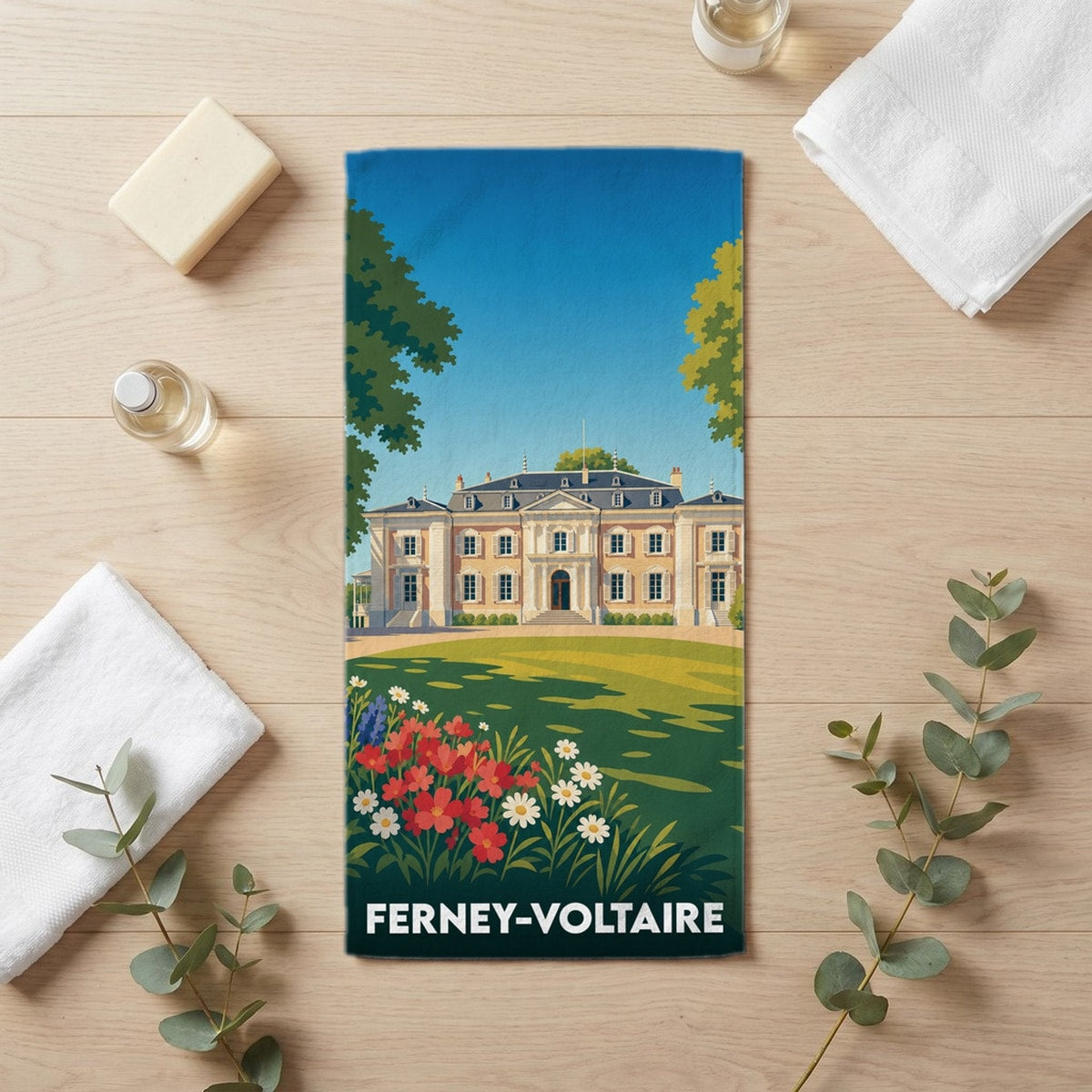 Serviette de bain 30 cm x 60 cm souvenir de Ferney-Voltaire
