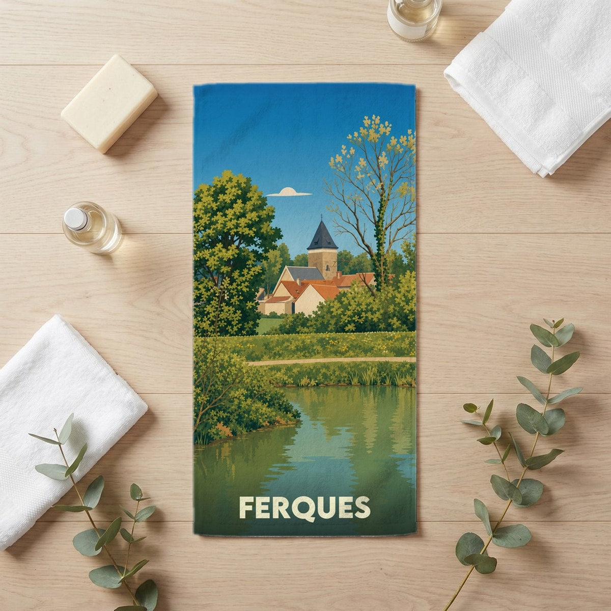 Serviette de bain 30 cm x 60 cm souvenir de Ferques