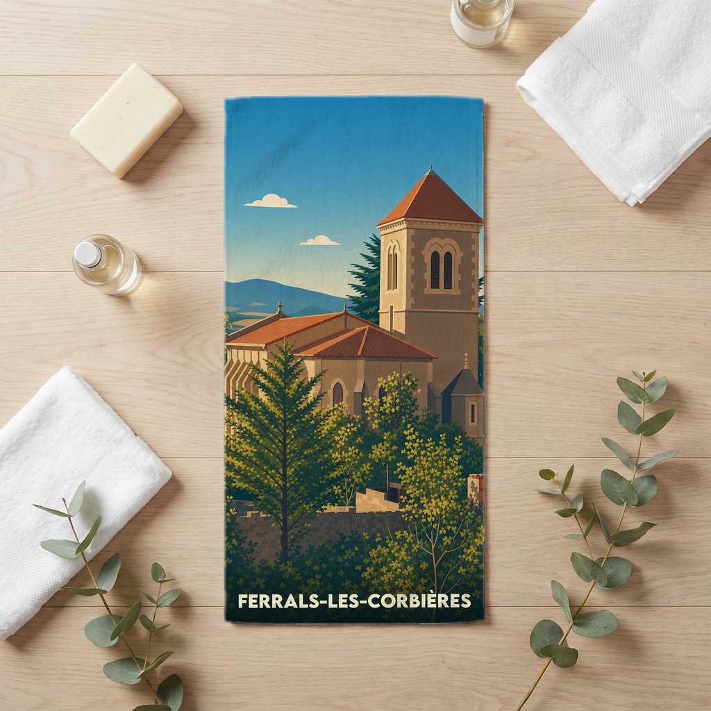 Serviette de bain 30 cm x 60 cm souvenir de Ferrals-les-Corbières