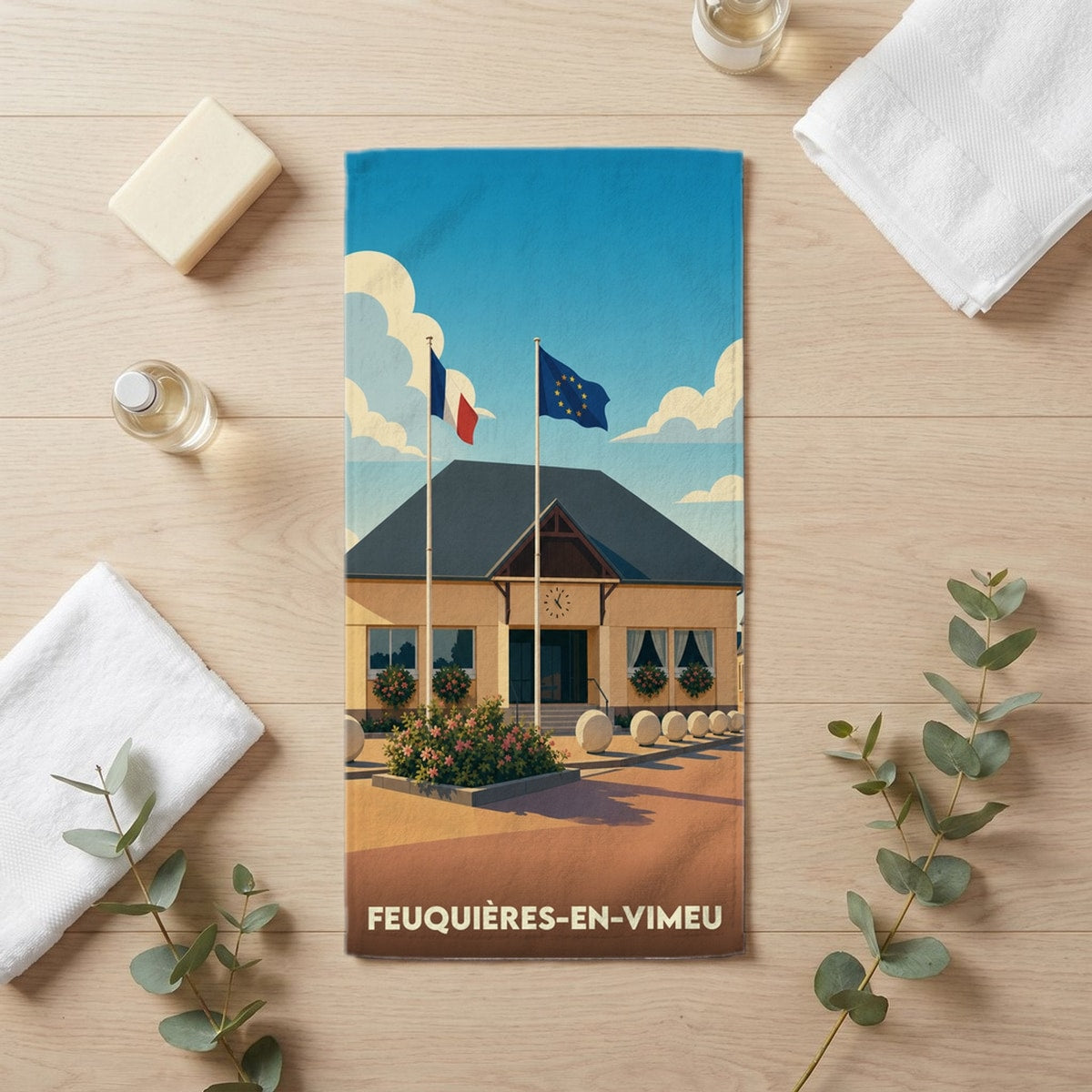 Serviette de bain 30 cm x 60 cm souvenir de Feuquières-en-Vimeu