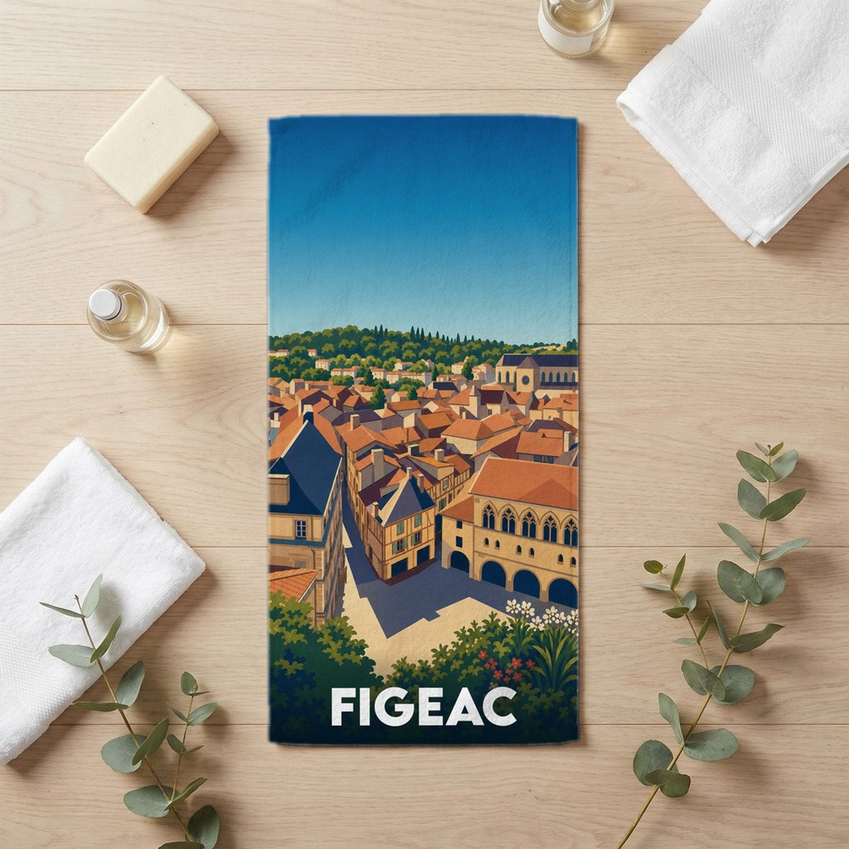Serviette de bain 30 cm x 60 cm souvenir de Figeac