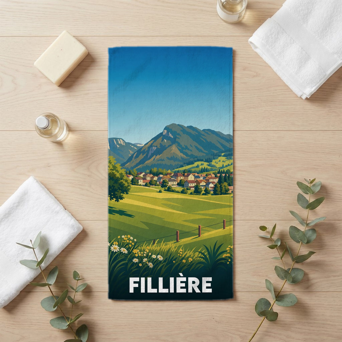 Serviette de bain 30 cm x 60 cm souvenir de Fillière