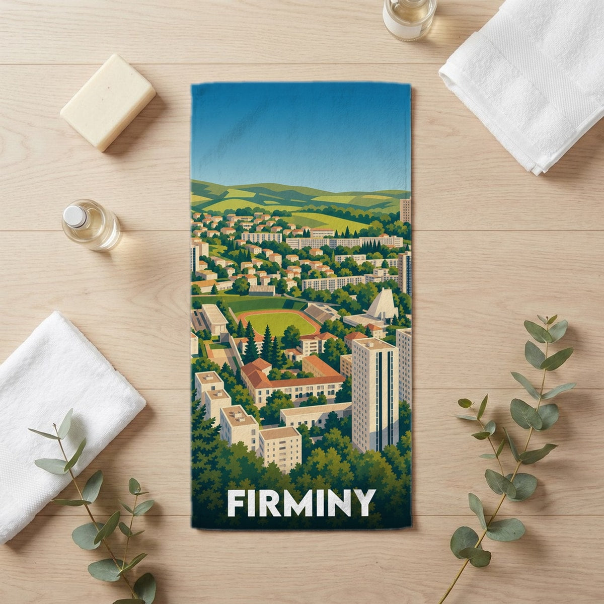 Serviette de bain 30 cm x 60 cm souvenir de Firminy