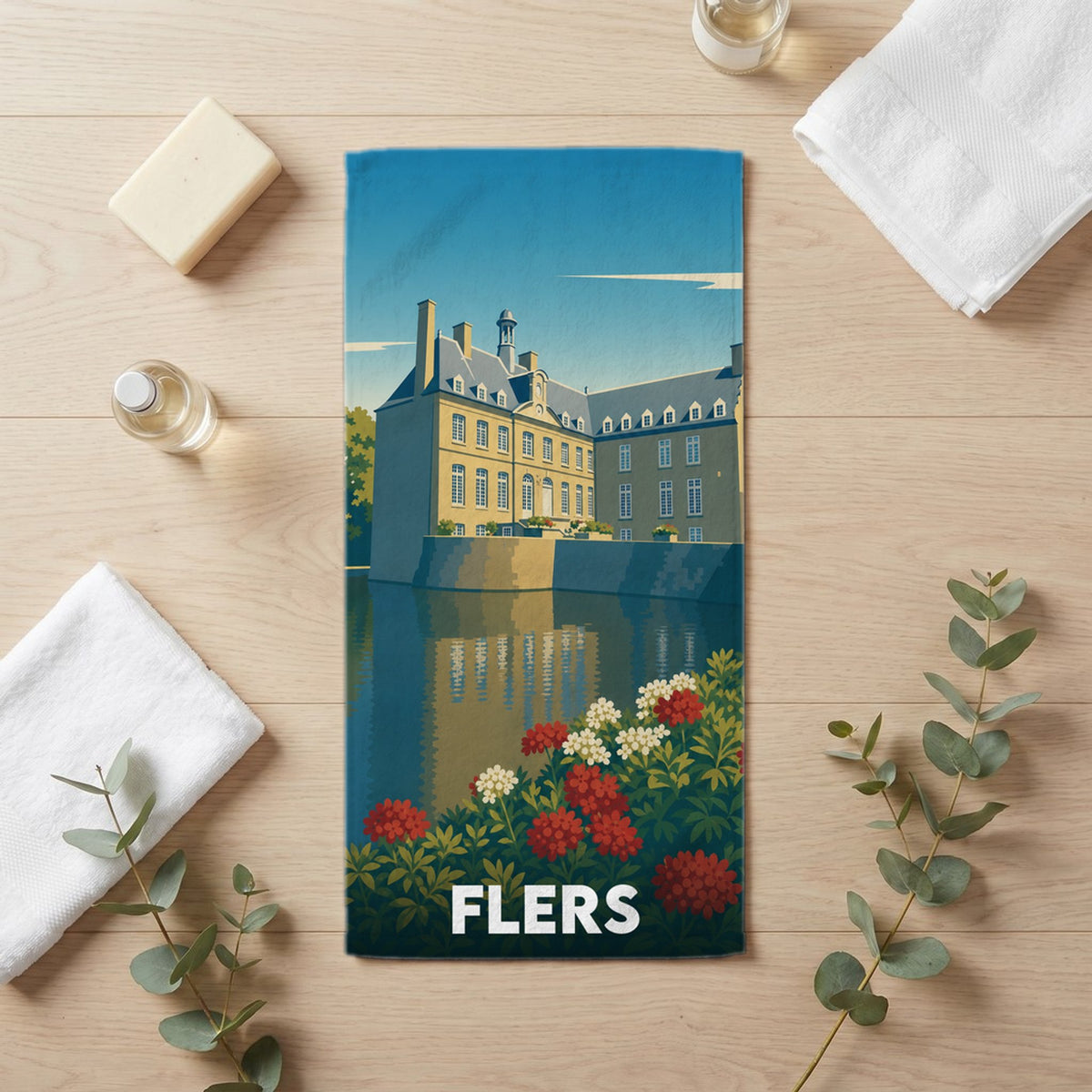 Serviette de bain 30 cm x 60 cm souvenir de Flers