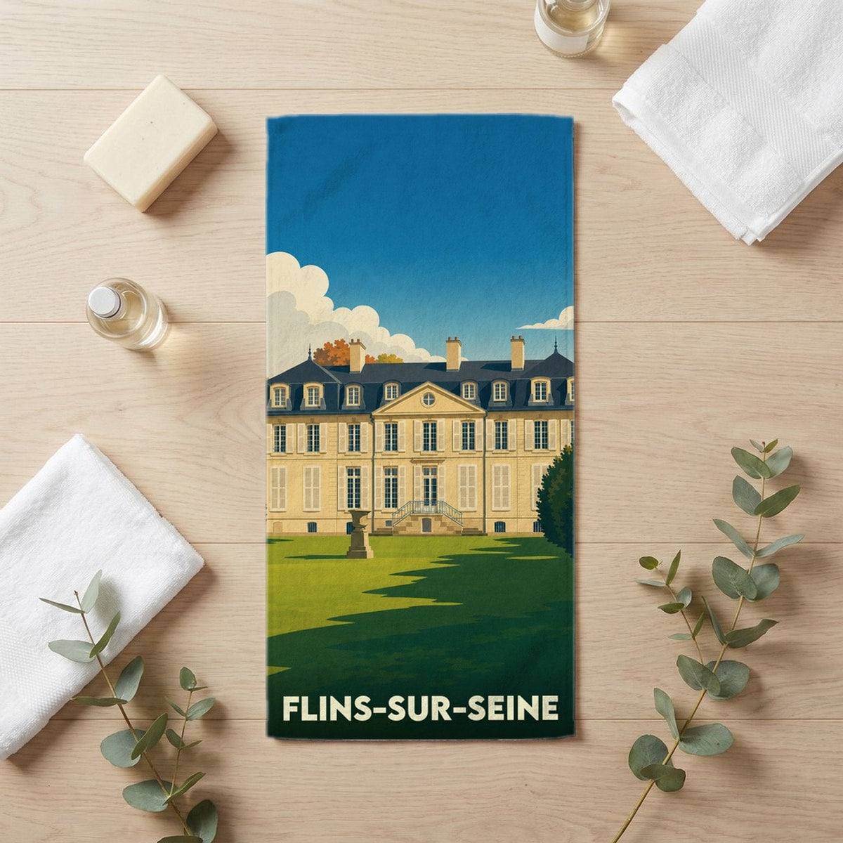 Serviette de bain 30 cm x 60 cm souvenir de Flins-sur-Seine
