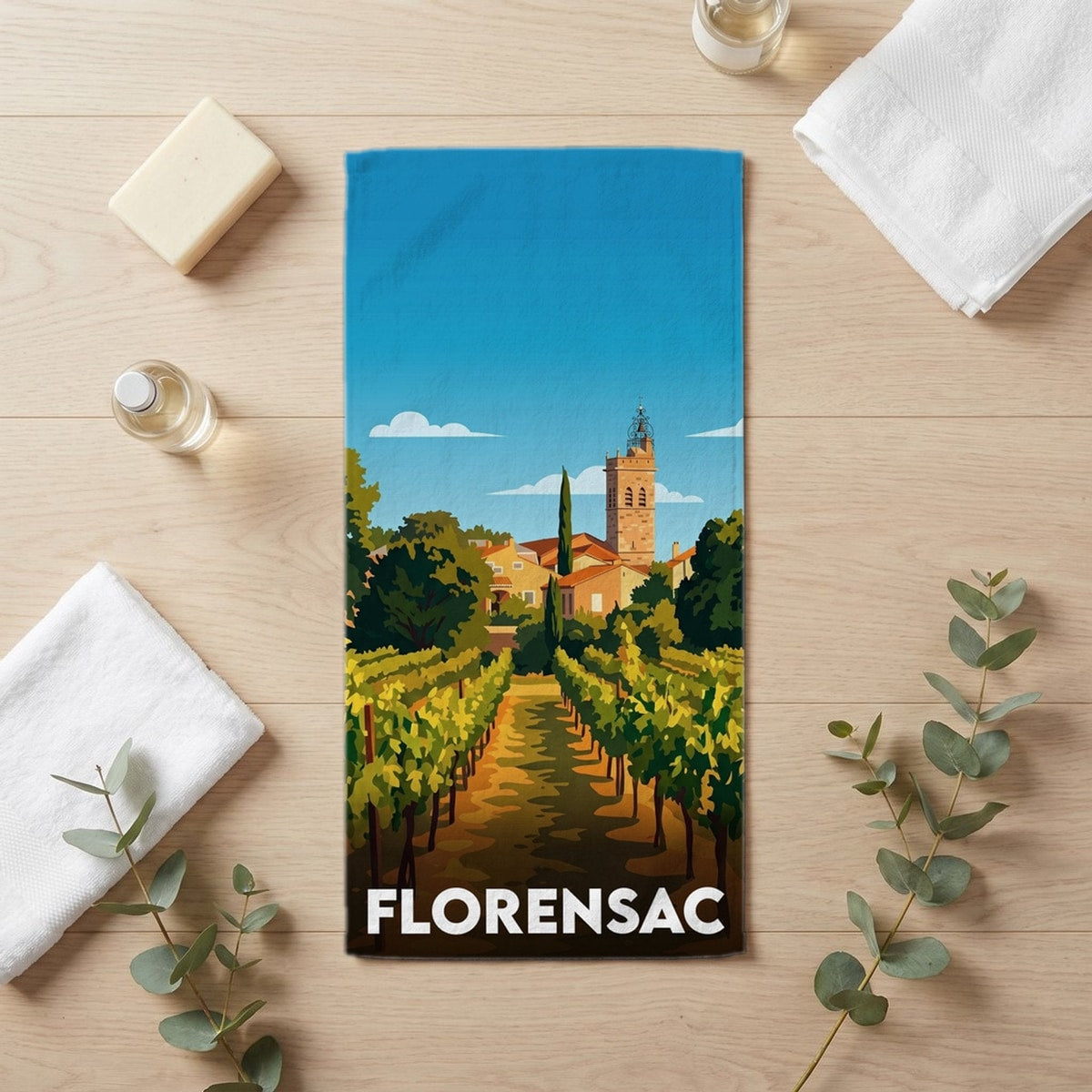 Serviette de bain 30 cm x 60 cm souvenir de Florensac