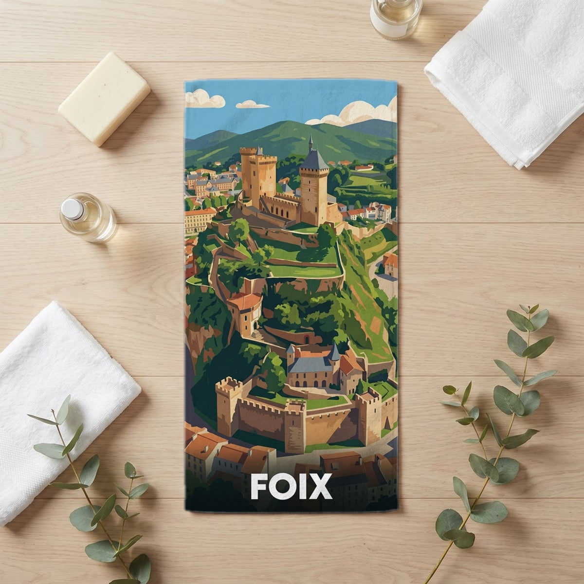 Serviette de bain 30 cm x 60 cm souvenir de Foix