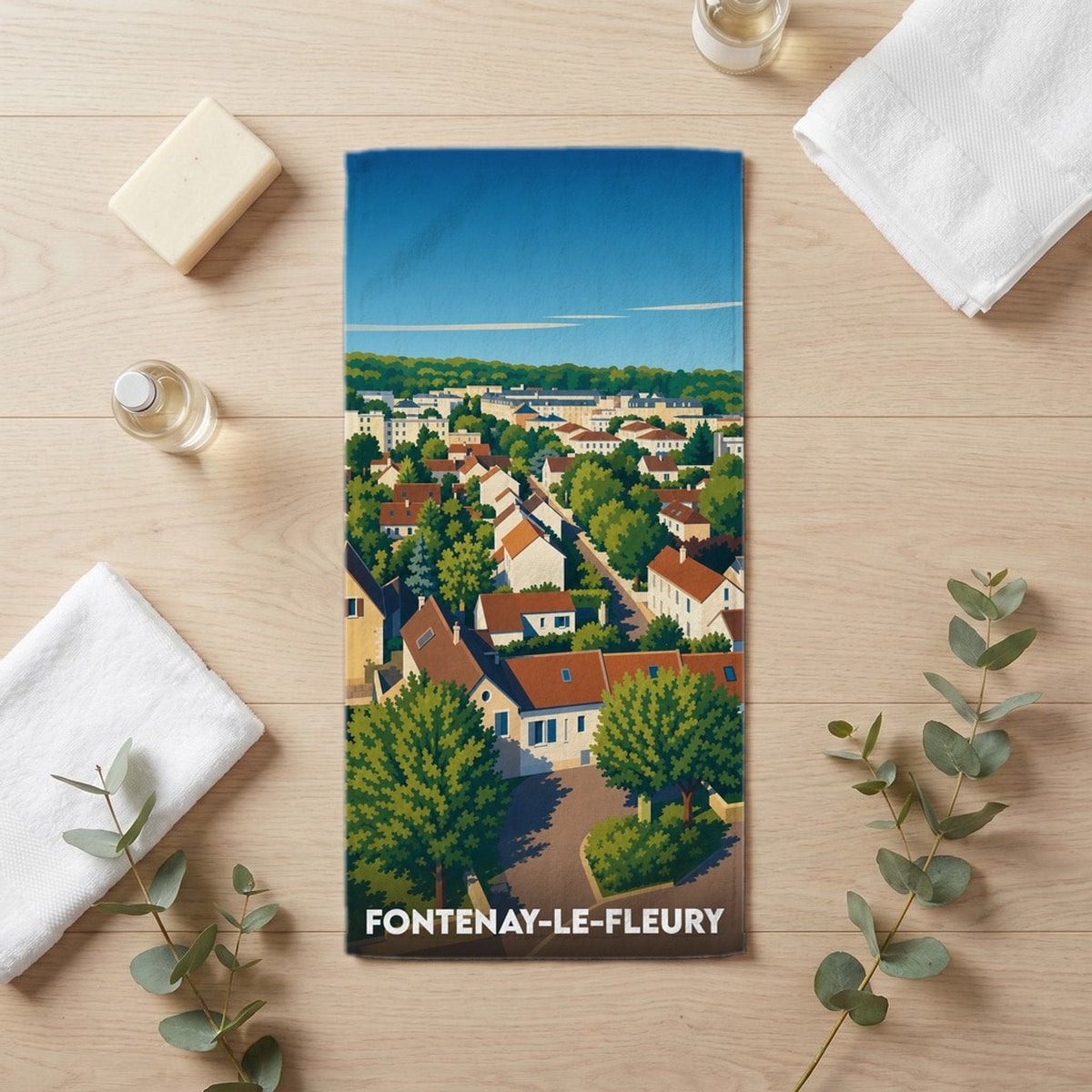Serviette de bain 30 cm x 60 cm souvenir de Fontenay-le-Fleury