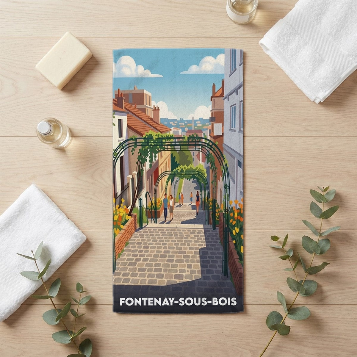 Serviette de bain 30 cm x 60 cm souvenir de Fontenay-sous-Bois