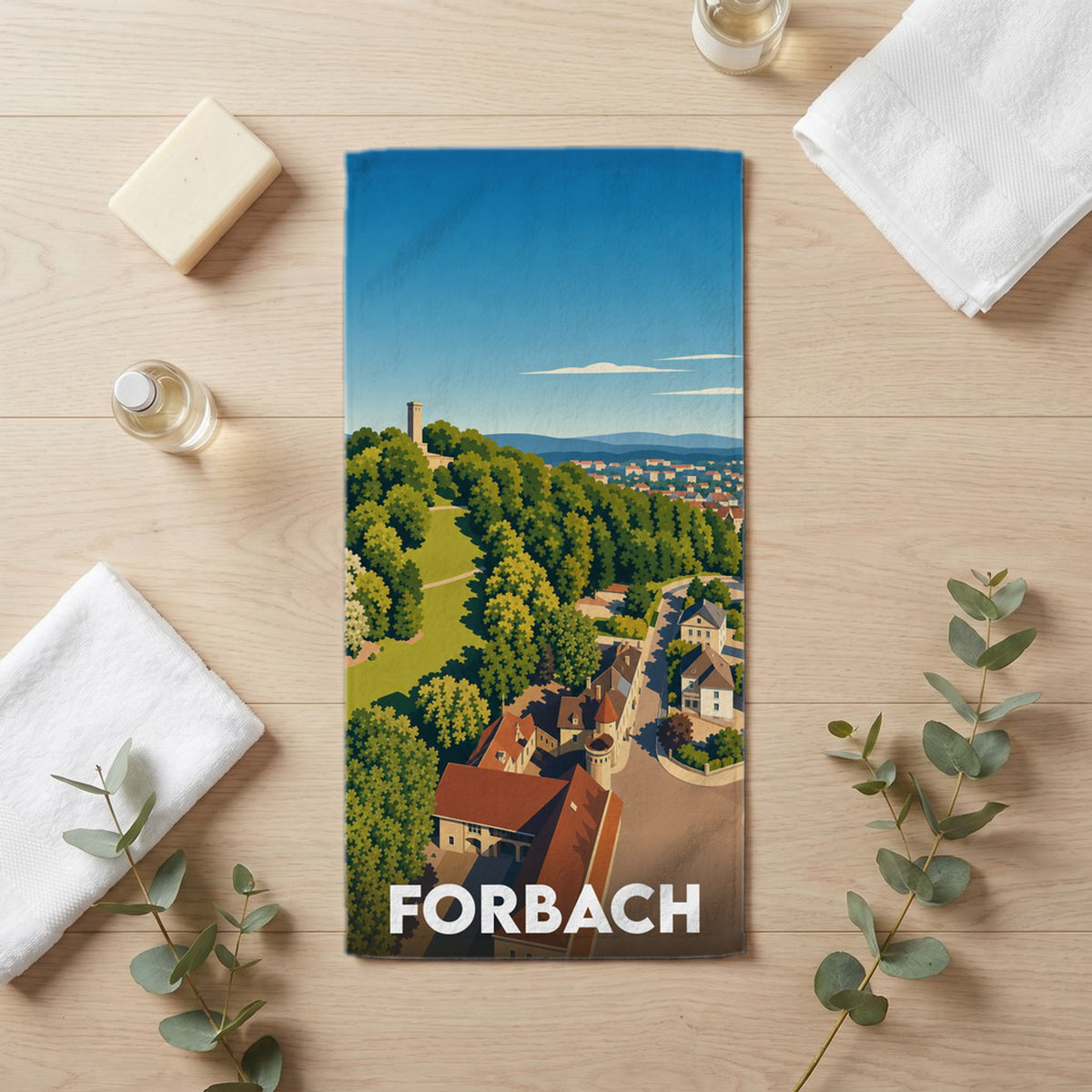 Serviette de bain 30 cm x 60 cm souvenir de Forbach