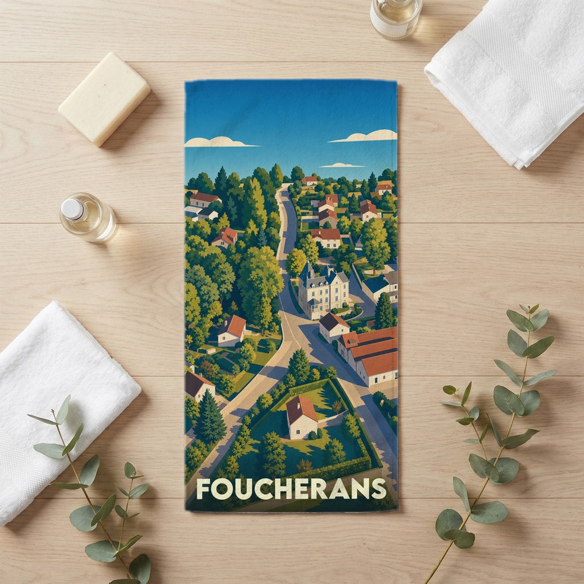 Serviette de bain 30 cm x 60 cm souvenir de Foucherans