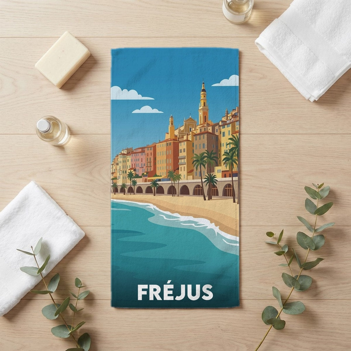 Serviette de bain 30 cm x 60 cm souvenir de Fréjus