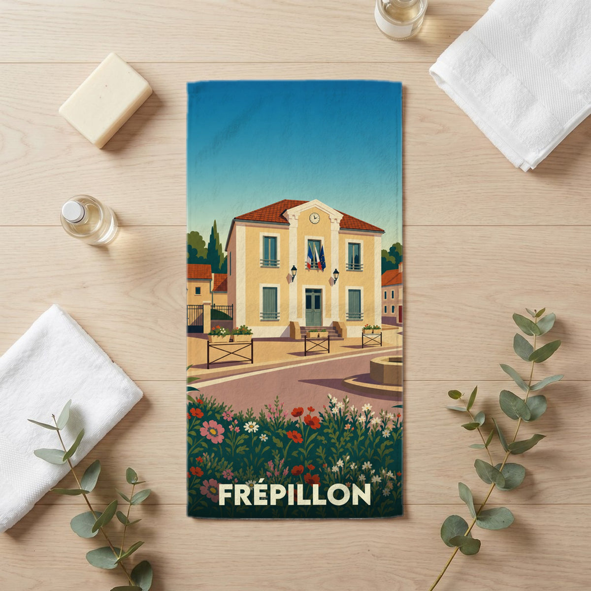 Serviette de bain 30 cm x 60 cm souvenir de Frépillon