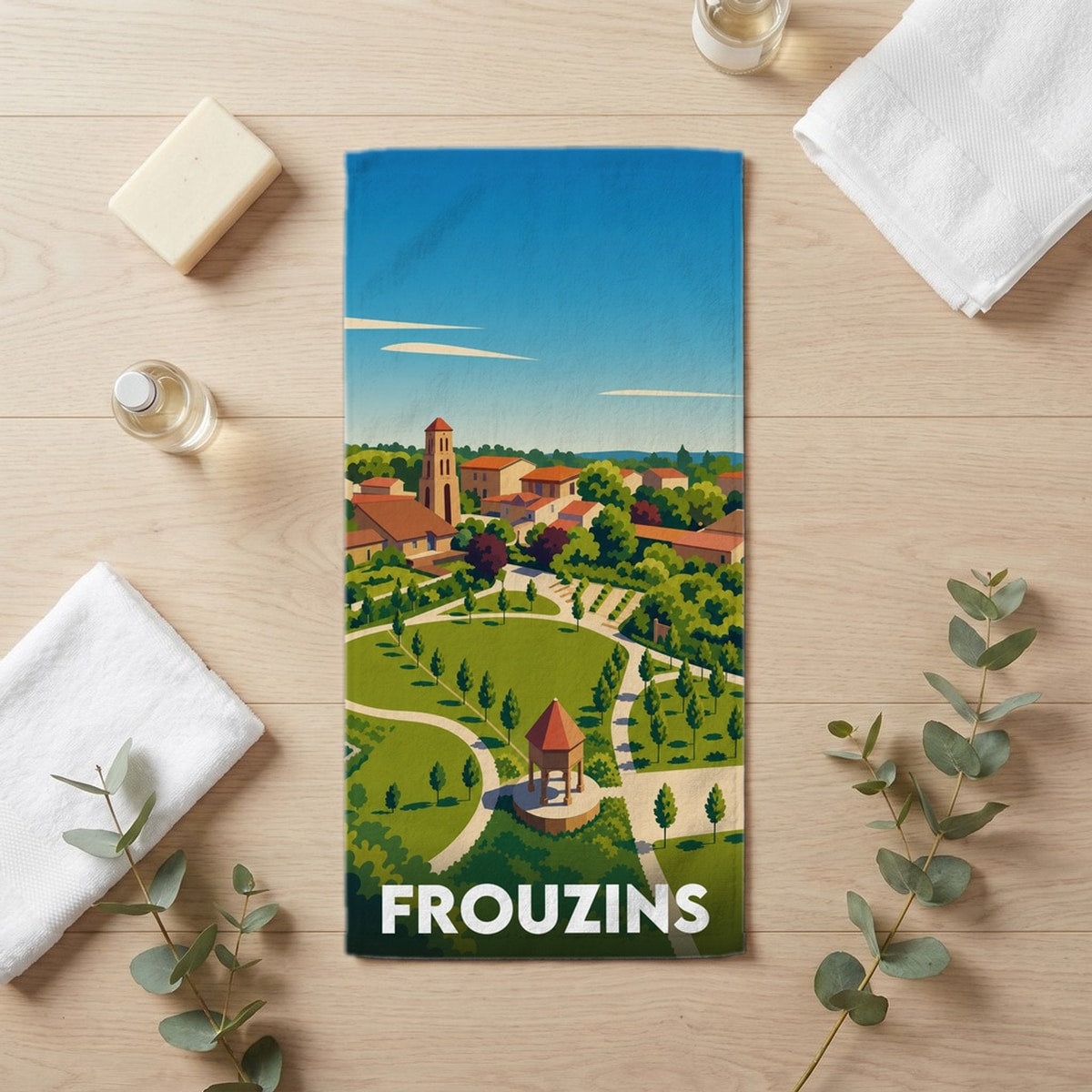 Serviette de bain 30 cm x 60 cm souvenir de Frouzins