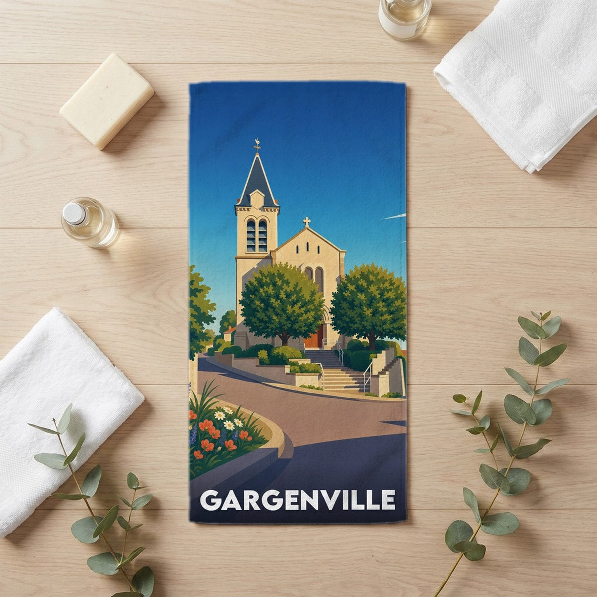 Serviette de bain 30 cm x 60 cm souvenir de Gargenville