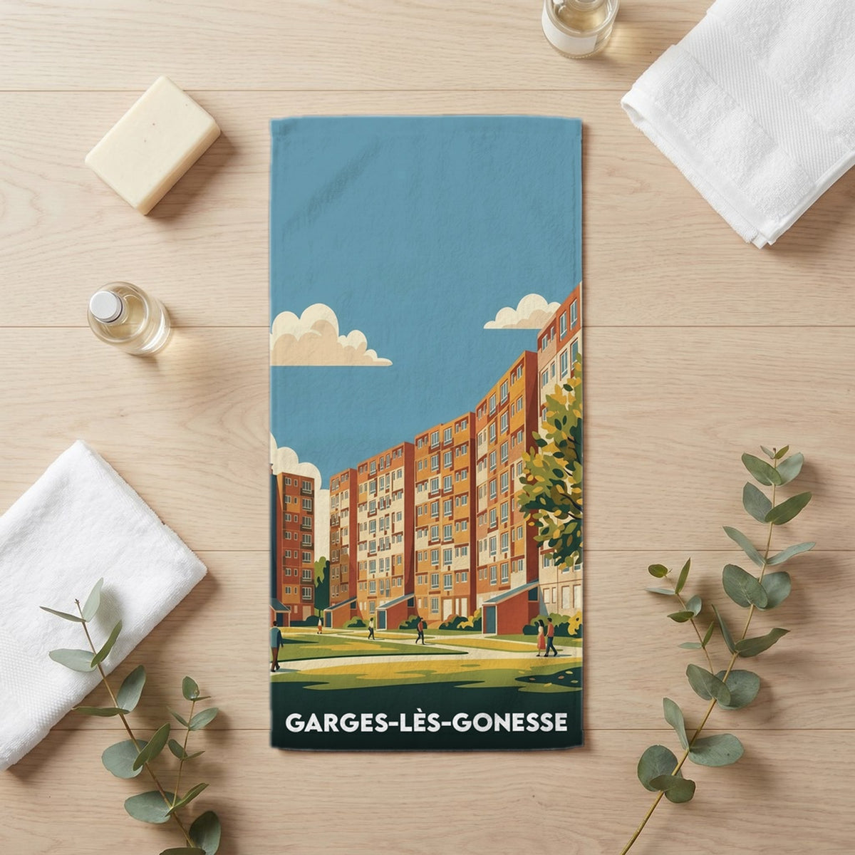Serviette de bain 30 cm x 60 cm souvenir de Garges-lès-Gonesse