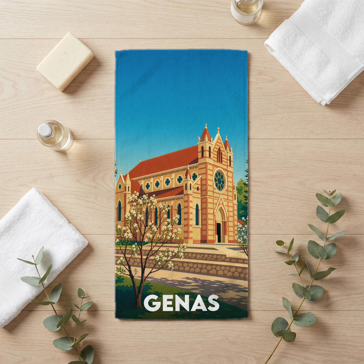 Serviette de bain 30 cm x 60 cm souvenir de Genas
