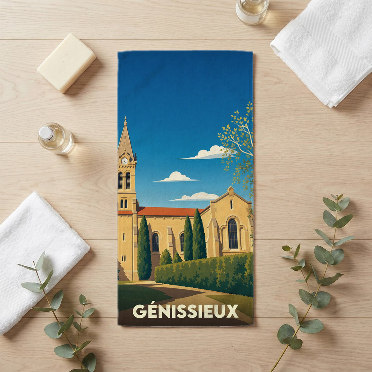 Serviette de bain 30 cm x 60 cm souvenir de Génissieux