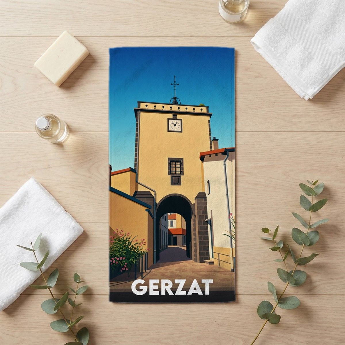Serviette de bain 30 cm x 60 cm souvenir de Gerzat