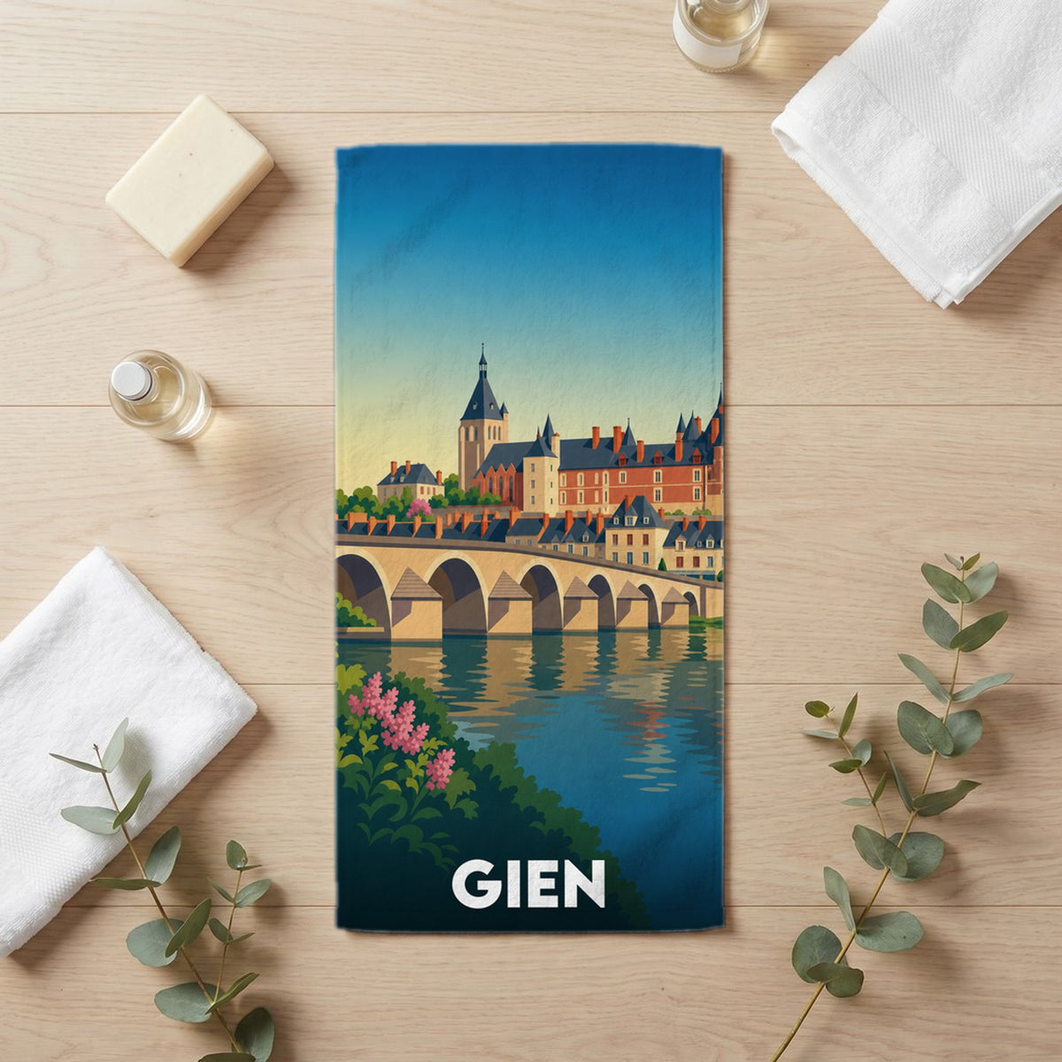 Serviette de bain 30 cm x 60 cm souvenir de Gien