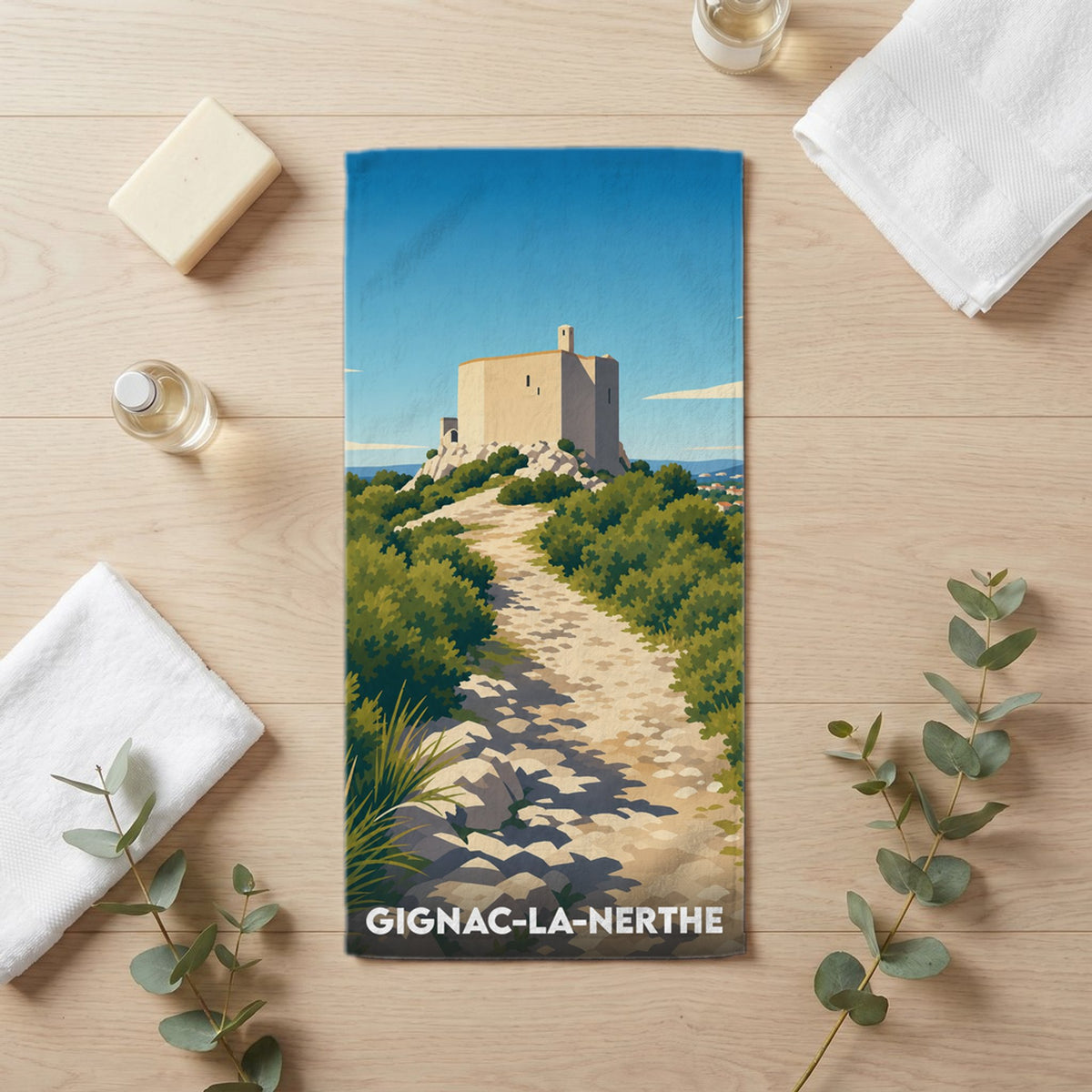 Serviette de bain 30 cm x 60 cm souvenir de Gignac-la-Nerthe