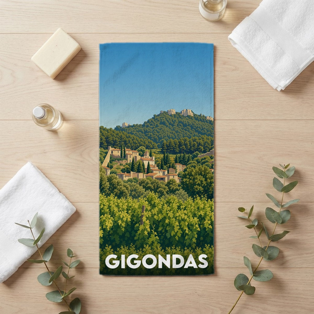 Serviette de bain 30 cm x 60 cm souvenir de Gigondas