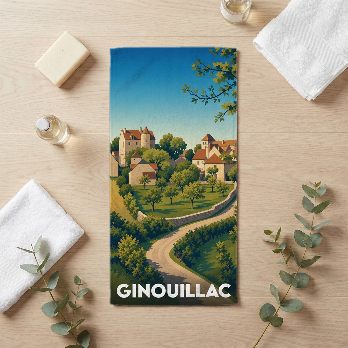 Serviette de bain 30 cm x 60 cm souvenir de Ginouillac