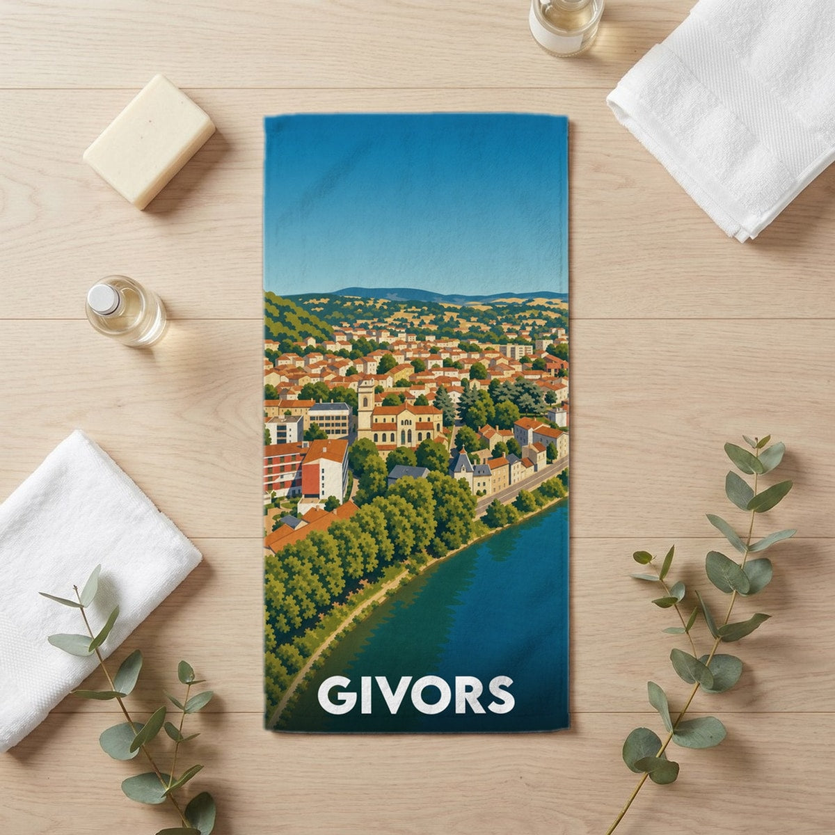 Serviette de bain 30 cm x 60 cm souvenir de Givors