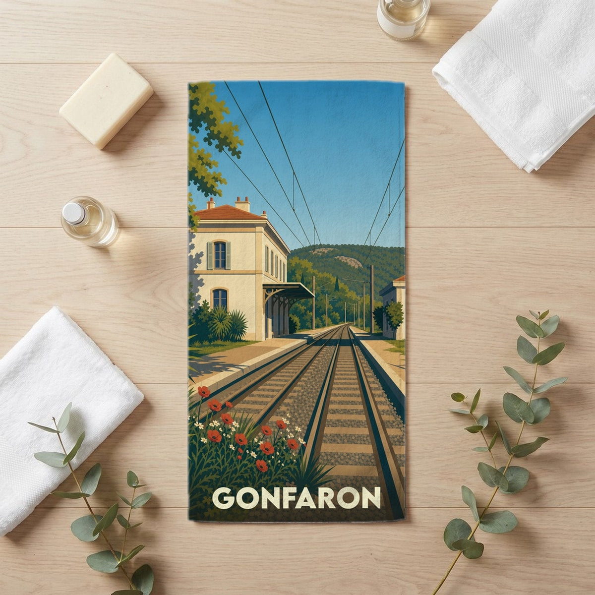 Serviette de bain 30 cm x 60 cm souvenir de Gonfaron