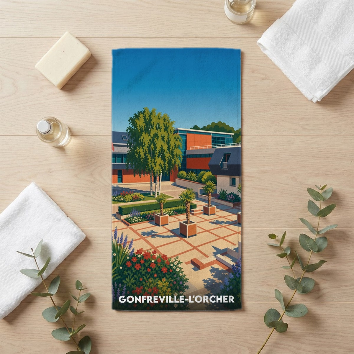 Serviette de bain 30 cm x 60 cm souvenir de Gonfreville-l'Orcher