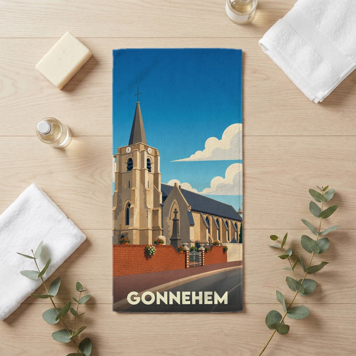 Serviette de bain 30 cm x 60 cm souvenir de Gonnehem