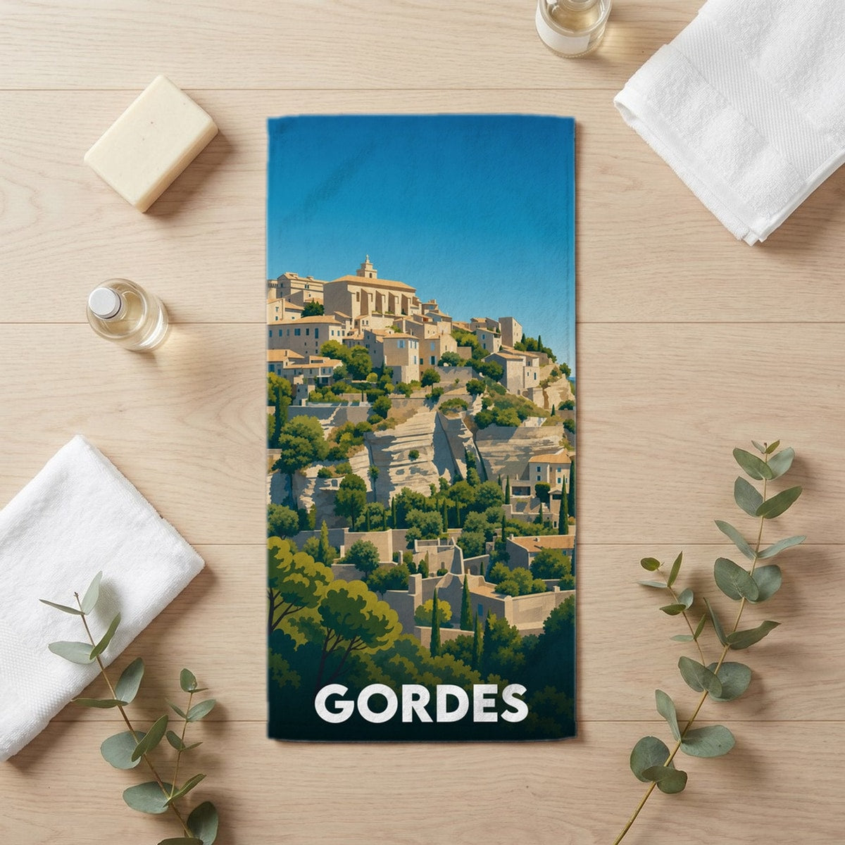 Serviette de bain 30 cm x 60 cm souvenir de Gordes